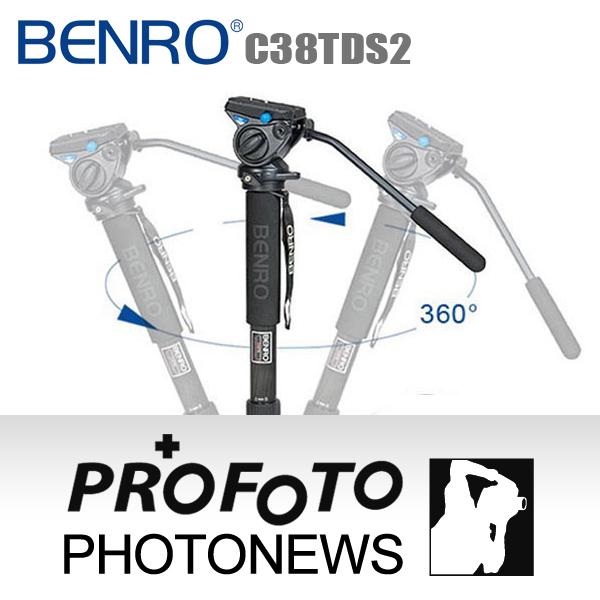 BENRO百諾 C38TDS2碳纖維單腳架油壓雲台套組 (適運動賞鳥攝影)